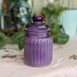 Hand Crafted Lilac Scented Soy Candle Vintage Inspired Purple Apothecary Jar